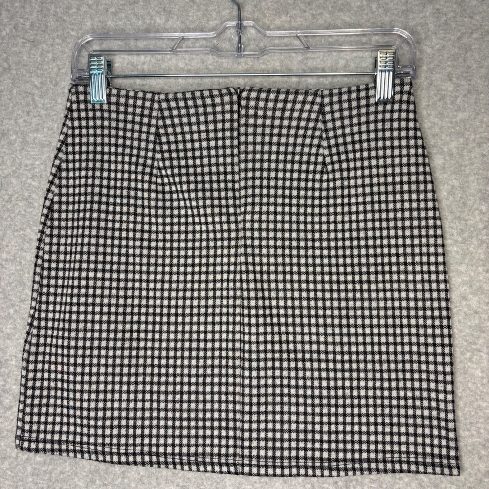 Full Tilt Women's Small Mini Skirt Black White Gingham Check Stretch Double Slit - Picture 3 of 9